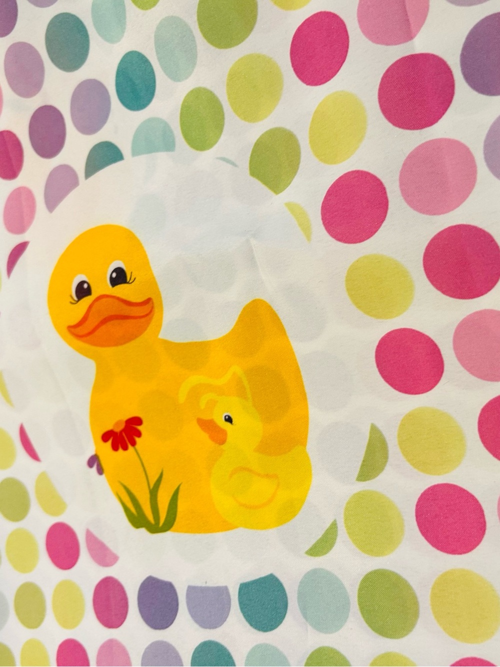 Yellow Duck Mother & Baby Polka Dot Print shower curtain